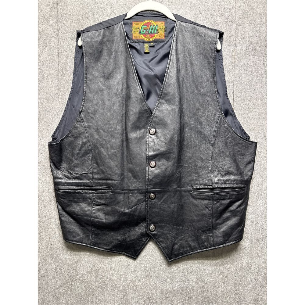 g-iii Global Identity leather Vest Mens 3X Black Snap Biker Western Waist Coat